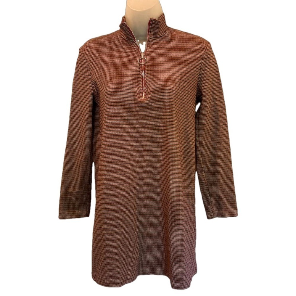 Zara Retro 1/4 zip Houndstooth Mod Fitted Longsleeve Dress FALLL🍂🍂